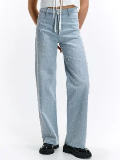 GATE Szerokie jeansy z perełkami| Spodnie·Jeansy