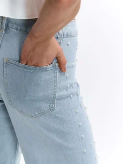 GATE Szerokie jeansy z perełkami| Spodnie·Jeansy