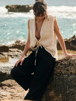 GATE Szerokie spodnie z wiskozy z paskiem| Spodnie·Spodnie