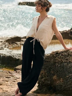 GATE Szerokie spodnie z wiskozy z paskiem| Spodnie·Spodnie