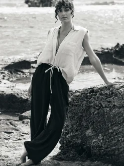 GATE Szerokie spodnie z wiskozy z paskiem| Spodnie·Spodnie