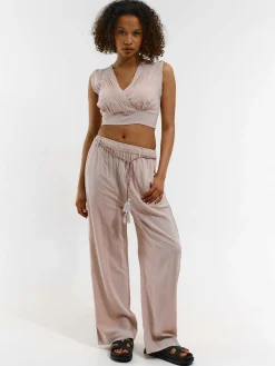 GATE Szerokie spodnie z wiskozy z paskiem| Spodnie·Spodnie