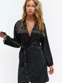 GATE Szlafrok satynowy z koronką na rękawach| Bielizna·Bielizna Nocna|Bielizna·Kąpielowy Szlafrok