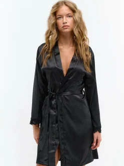 GATE Szlafrok satynowy z koronką na rękawach| Bielizna·Bielizna Nocna|Bielizna·Kąpielowy Szlafrok