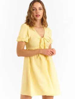 GATE Teksturowana damska sukienka z bufiastymi rękawami| Kategorie·Sukienki