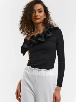 GATE Top na jedno ramię z organzy| Koszulki I Topy·Topy