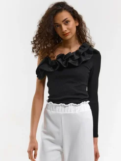 GATE Top na jedno ramię z organzy| Koszulki I Topy·Topy