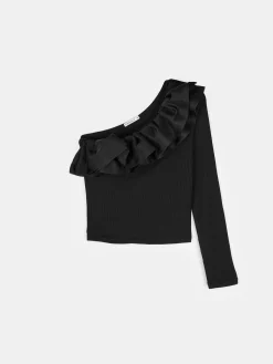 GATE Top na jedno ramię z organzy| Koszulki I Topy·Topy