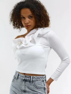 GATE Top na jedno ramię z organzy| Koszulki I Topy·Topy