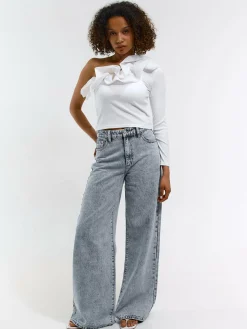 GATE Top na jedno ramię z organzy| Koszulki I Topy·Topy