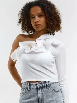 GATE Top na jedno ramię z organzy| Koszulki I Topy·Topy