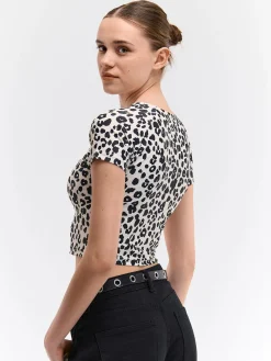 GATE Top z metalicznym nadrukiem zwierzęcym| Koszulki I Topy·Topy|Koszulki I Topy·Crop Top ☀️