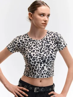 GATE Top z metalicznym nadrukiem zwierzęcym| Koszulki I Topy·Topy|Koszulki I Topy·Crop Top ☀️