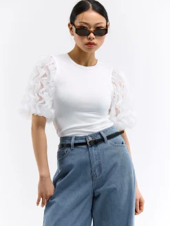 GATE Top z ozdobnymi rękawami| Koszulki I Topy·Topy