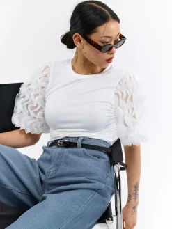 GATE Top z ozdobnymi rękawami| Koszulki I Topy·Topy