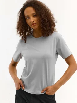 GATE T-shirt basic z bawełny z okrągłym dołem| Koszulki I Topy·Koszulki