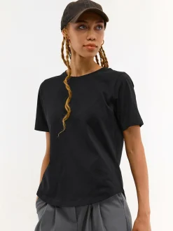 GATE T-shirt basic z bawełny z okrągłym dołem| Koszulki I Topy·Koszulki