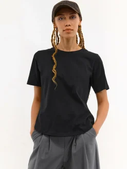 GATE T-shirt basic z bawełny z okrągłym dołem| Koszulki I Topy·Koszulki