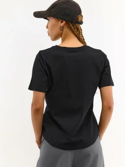 GATE T-shirt basic z bawełny z okrągłym dołem| Koszulki I Topy·Koszulki