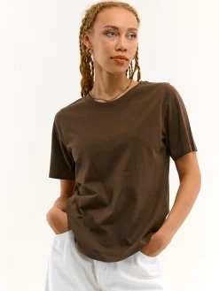 GATE T-shirt basic z bawełny z okrągłym dołem| Koszulki I Topy·Koszulki