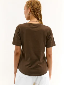 GATE T-shirt basic z bawełny z okrągłym dołem| Koszulki I Topy·Koszulki