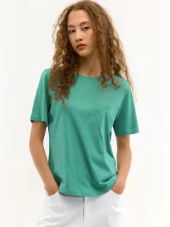 GATE T-shirt basic z bawełny z okrągłym dołem| Koszulki I Topy·Koszulki