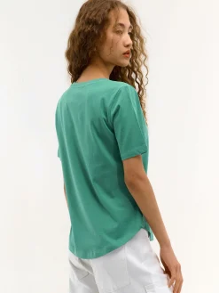 GATE T-shirt basic z bawełny z okrągłym dołem| Koszulki I Topy·Koszulki