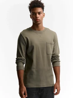 GATE T-shirt z grubej bawełny z kieszenią| Koszulki·Koszulki Z Długim Rękawem|Koszulki·Basic Koszulki I Podkoszulki