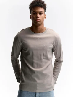 GATE T-shirt z grubej bawełny z kieszenią| Koszulki·Koszulki Z Długim Rękawem|Koszulki·Basic Koszulki I Podkoszulki