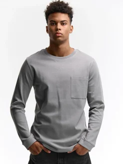 GATE T-shirt z grubej bawełny z kieszenią| Koszulki·Koszulki Z Długim Rękawem|Koszulki·Basic Koszulki I Podkoszulki