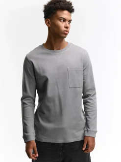 GATE T-shirt z grubej bawełny z kieszenią| Koszulki·Koszulki Z Długim Rękawem|Koszulki·Basic Koszulki I Podkoszulki