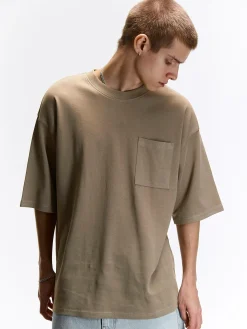 GATE T-shirt z grubej bawełny z kieszenią| Koszulki·Koszulki ☀️|Koszulki·Basic Koszulki I Podkoszulki