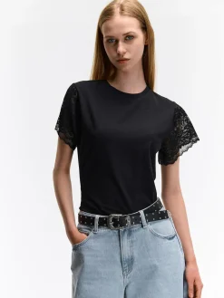 GATE T-shirt z koronkowymi rękawami| Koszulki I Topy·Topy|Koszulki I Topy·Koszulki