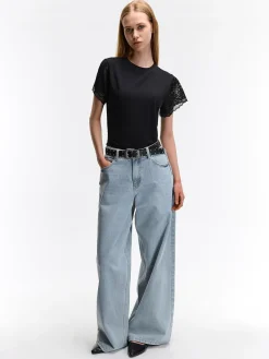 GATE T-shirt z koronkowymi rękawami| Koszulki I Topy·Topy|Koszulki I Topy·Koszulki