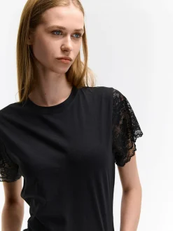 GATE T-shirt z koronkowymi rękawami| Koszulki I Topy·Topy|Koszulki I Topy·Koszulki