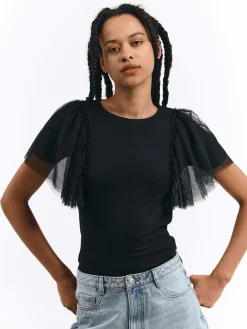 GATE T-shirt z siateczkowymi rękawami| Koszulki I Topy·Topy|Koszulki I Topy·Koszulki