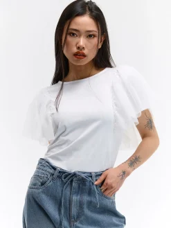 GATE T-shirt z siateczkowymi rękawami| Koszulki I Topy·Topy|Koszulki I Topy·Koszulki