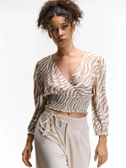 GATE Wiskozowa bluzka crop z nadrukiem| Koszulki I Topy·Topy|Koszulki I Topy·Crop Top ☀️