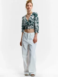 GATE Wiskozowa bluzka crop z nadrukiem| Koszulki I Topy·Topy|Koszulki I Topy·Crop Top ☀️