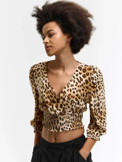 GATE Wiskozowa bluzka crop z nadrukiem| Koszulki I Topy·Topy|Koszulki I Topy·Crop Top ☀️