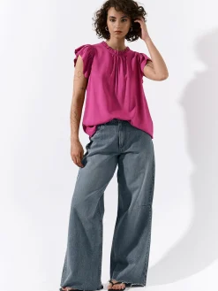 GATE Wiskozowa bluzka z marszczonymi rękawami| Koszulki I Topy·Topy|Koszulki I Topy·Bluzki