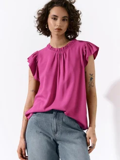 GATE Wiskozowa bluzka z marszczonymi rękawami| Koszulki I Topy·Topy|Koszulki I Topy·Bluzki