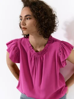 GATE Wiskozowa bluzka z marszczonymi rękawami| Koszulki I Topy·Topy|Koszulki I Topy·Bluzki