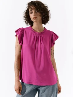 GATE Wiskozowa bluzka z marszczonymi rękawami| Koszulki I Topy·Topy|Koszulki I Topy·Bluzki