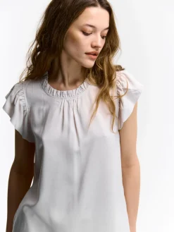 GATE Wiskozowa bluzka z marszczonymi rękawami| Koszulki I Topy·Topy|Koszulki I Topy·Bluzki