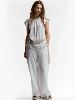 GATE Wiskozowa bluzka z marszczonymi rękawami| Koszulki I Topy·Topy|Koszulki I Topy·Bluzki