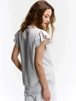 GATE Wiskozowa bluzka z marszczonymi rękawami| Koszulki I Topy·Topy|Koszulki I Topy·Bluzki