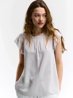 GATE Wiskozowa bluzka z marszczonymi rękawami| Koszulki I Topy·Topy|Koszulki I Topy·Bluzki