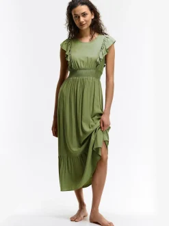 GATE Wiskozowa sukienka z marszczonymi rękawami| Kategorie·Sukienki